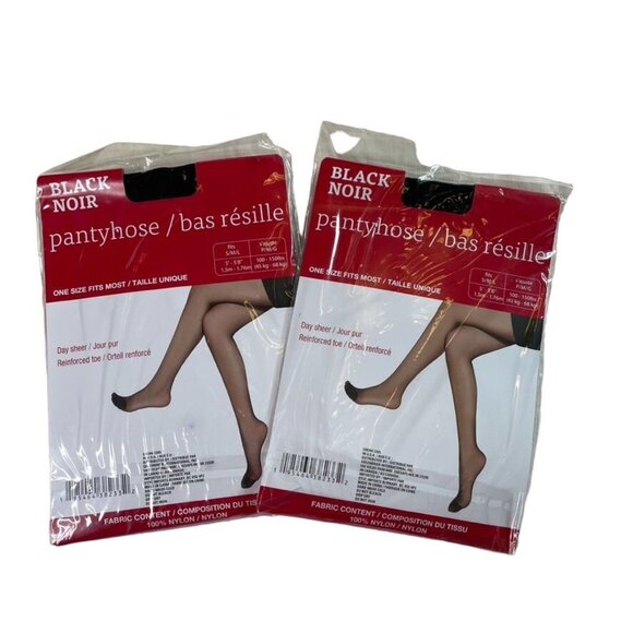 Set 2 Womens Pantyhose Day Sheer Black u Noir Reinforced Toe S M L Transparent - Picture 1 of 5